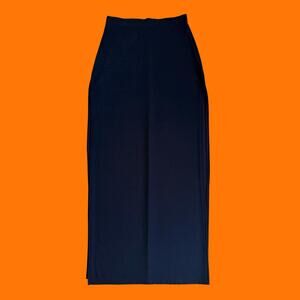 90's vintage navy blue high waisted high slit bodycon maxi skirt S/M joule